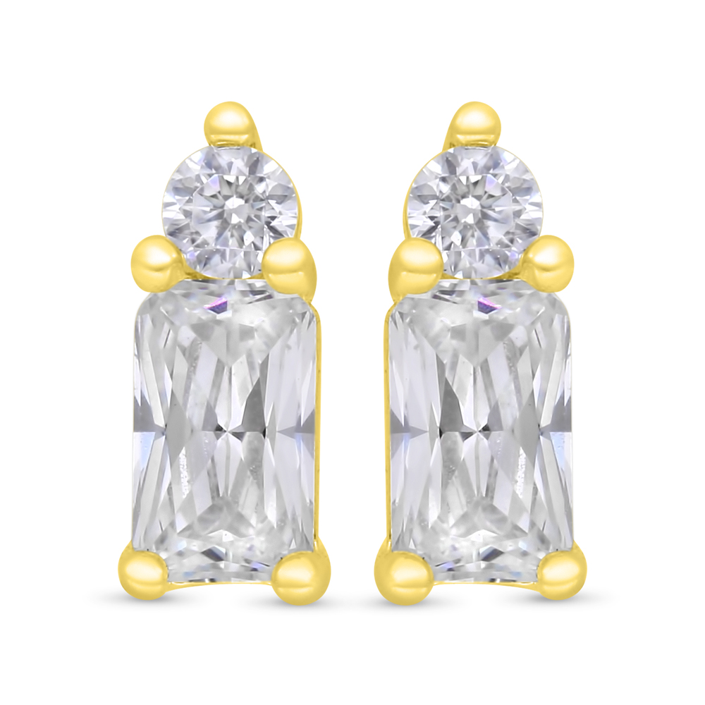 Sterling Silver 925 Earring Gold Plated Embedded With White Zircon