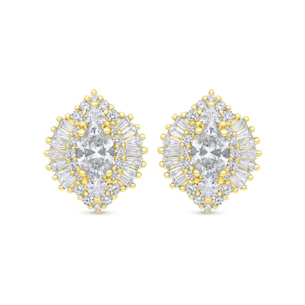 Sterling Silver 925 Earring Gold Plated Embedded With White Zircon