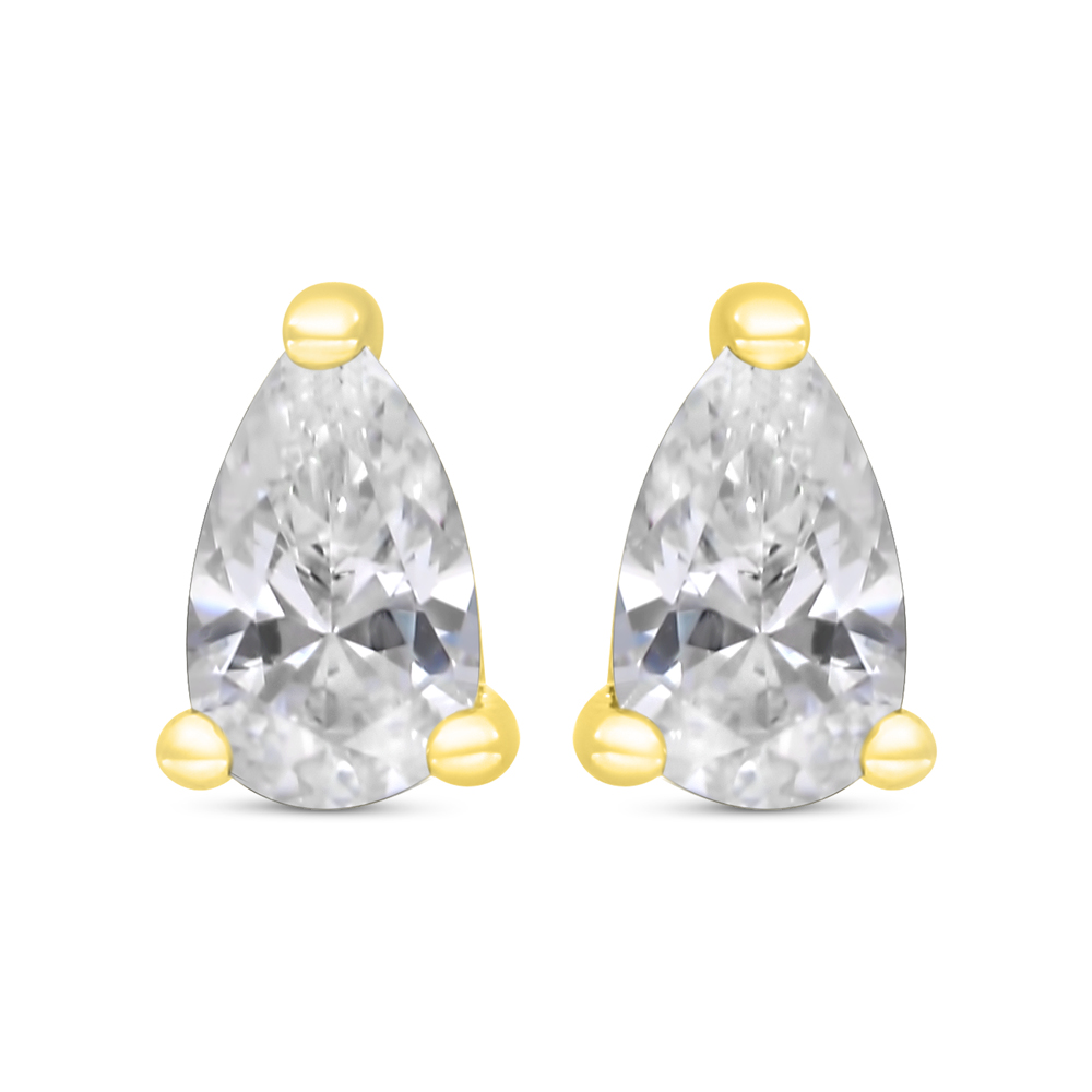 Sterling Silver 925 Earring Gold Plated Embedded With White Zircon