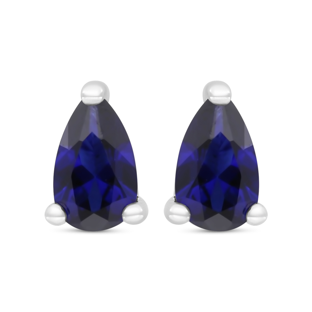 Sterling Silver 925 Earring Rhodium Plated Embedded With Sapphire Corundum 