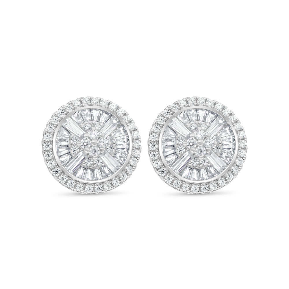 Sterling Silver 925 Earring Rhodium Plated Embedded With White Zircon