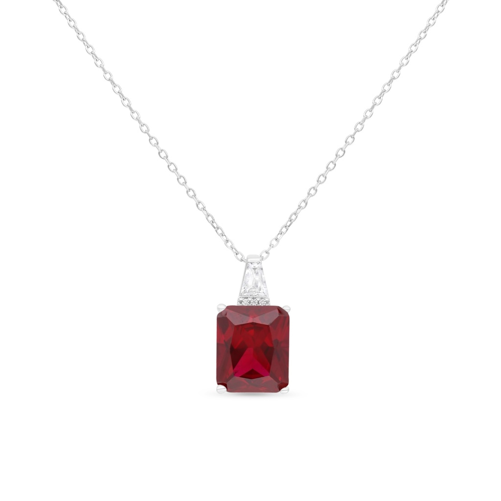 Sterling Silver 925 Necklace Rhodium Plated Embedded With Ruby Corundum And White Zircon