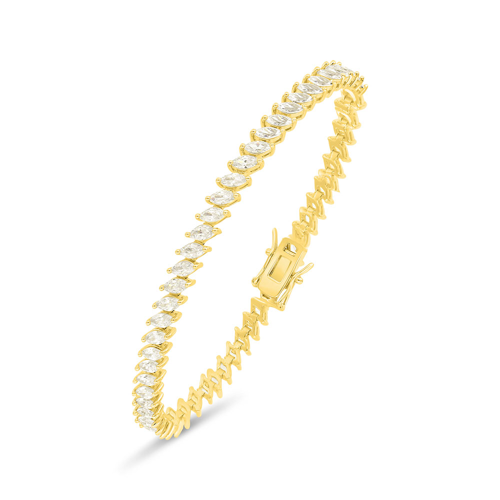 Sterling Silver 925 Bracelet Gold Plated Embedded With White Zircon