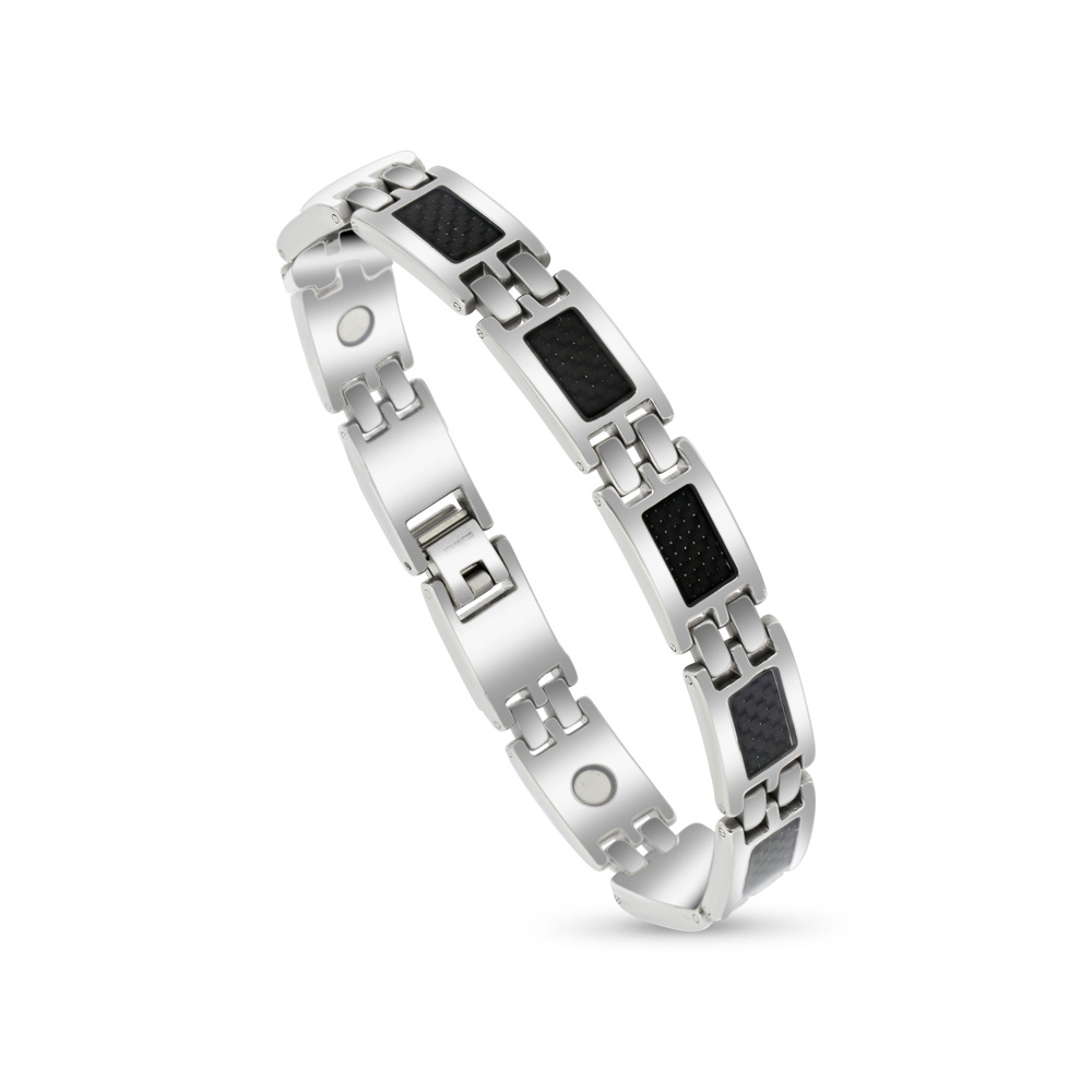 Stainless Steel 316L Bracelet, Silver And Black Plated For Men