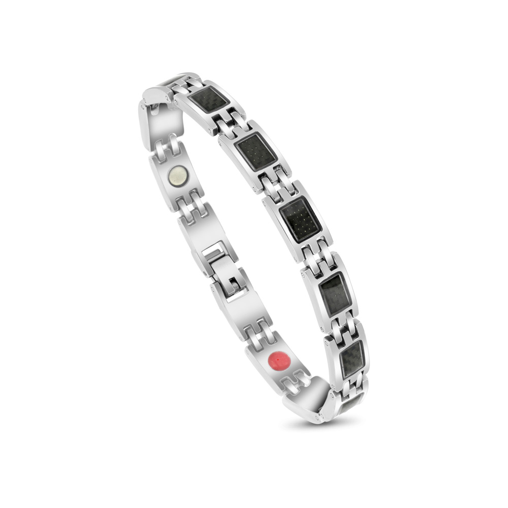 Stainless Steel 316L Bracelet, Silver And Black Plated For Men