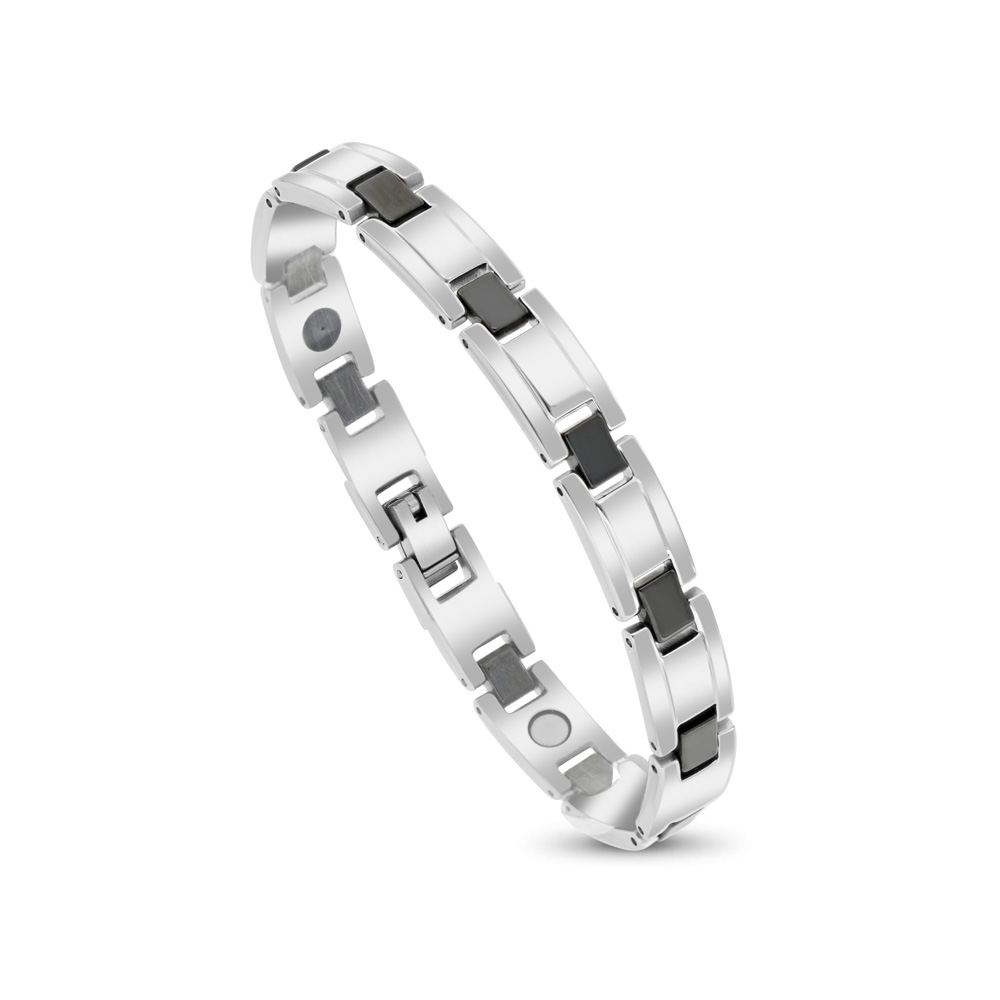 Stainless Steel 316L Bracelet, Silver And Black Plated For Men