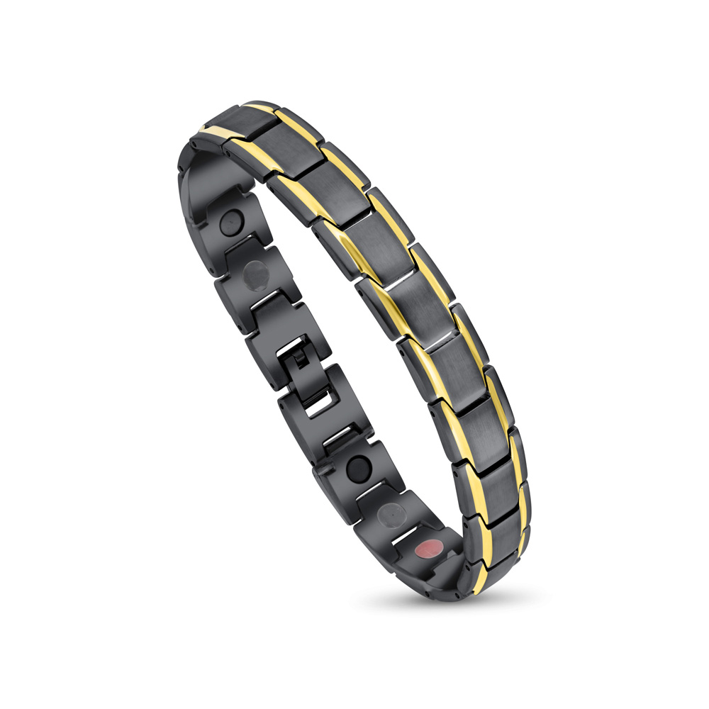 Stainless Steel 316L Bracelet, Black And Gold Plated For Men
