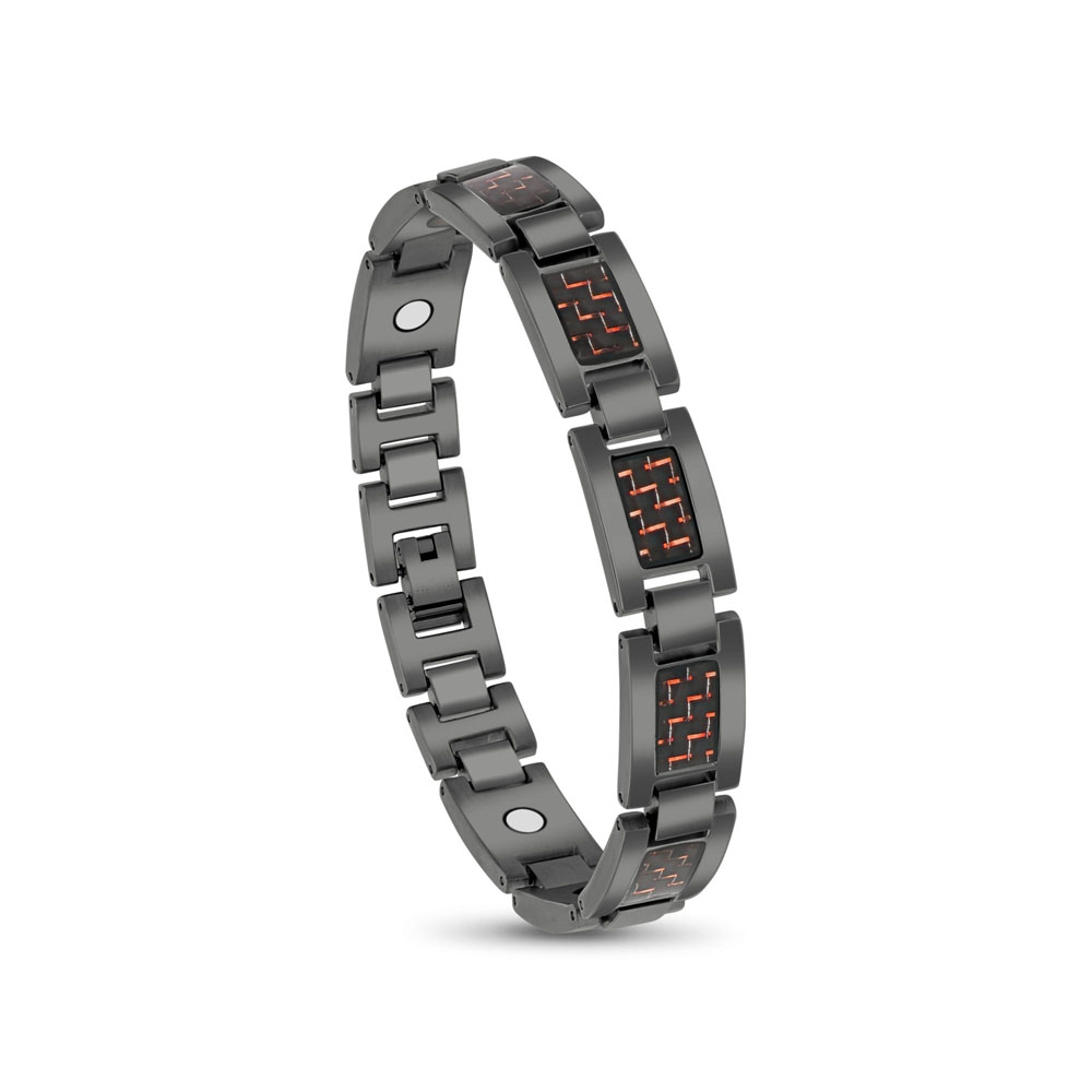 Stainless Steel 316L Bracelet, Black And Red Plated For Men