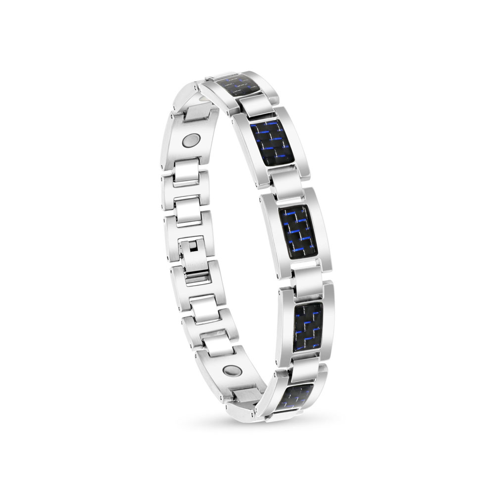 Stainless Steel 316L Bracelet, Silver And Black And Blue Plated For Men