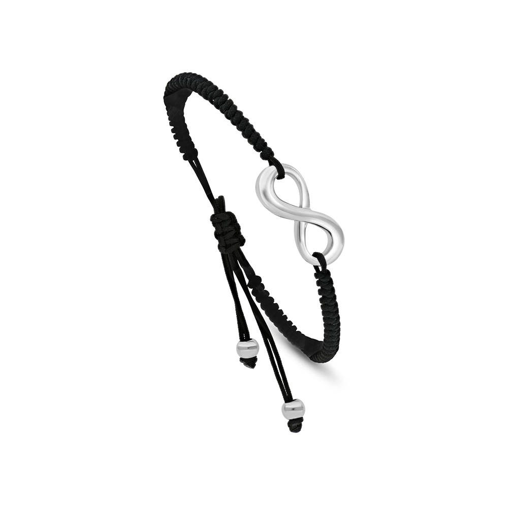 Stainless Steel 316L Bracelet, Silver Plated Embedded With Black Fabric For Men