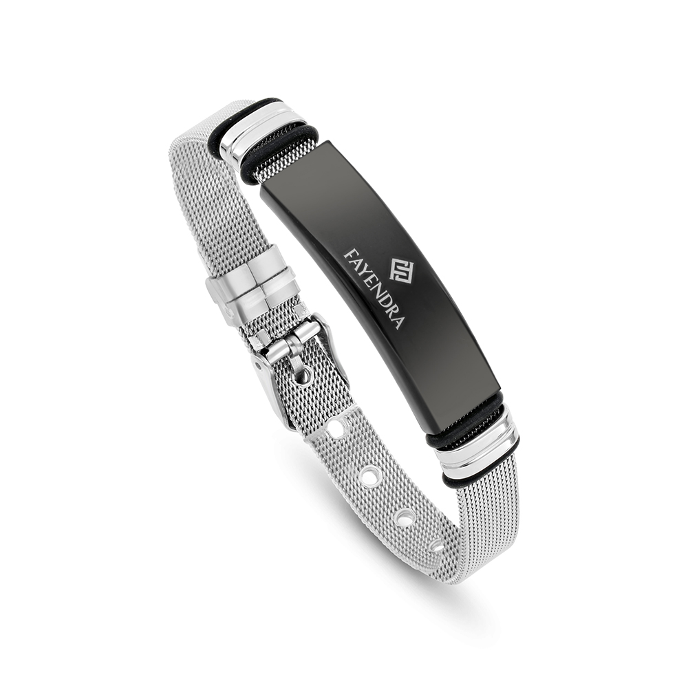 Stainless Steel 304L Bracelet, Silver And Black Plated For Men