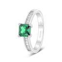 Sterling Silver 925 Ring Rhodium Plated Embedded With Emerald Zircon 