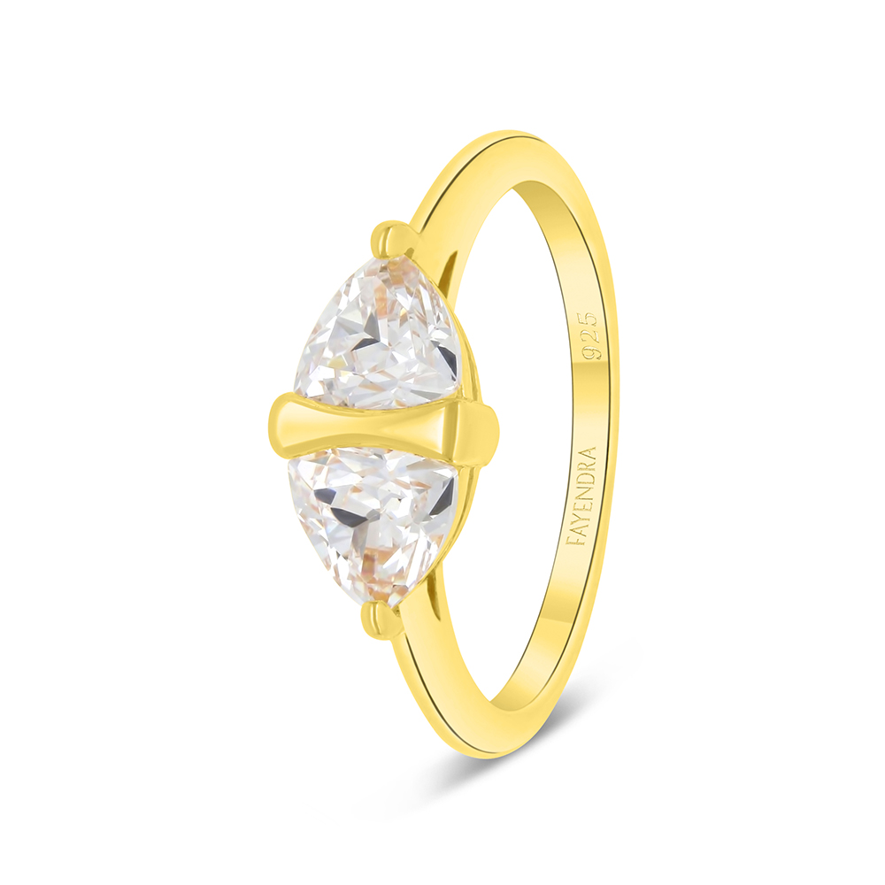 Sterling Silver 925 Ring Gold Plated Embedded With White Zircon