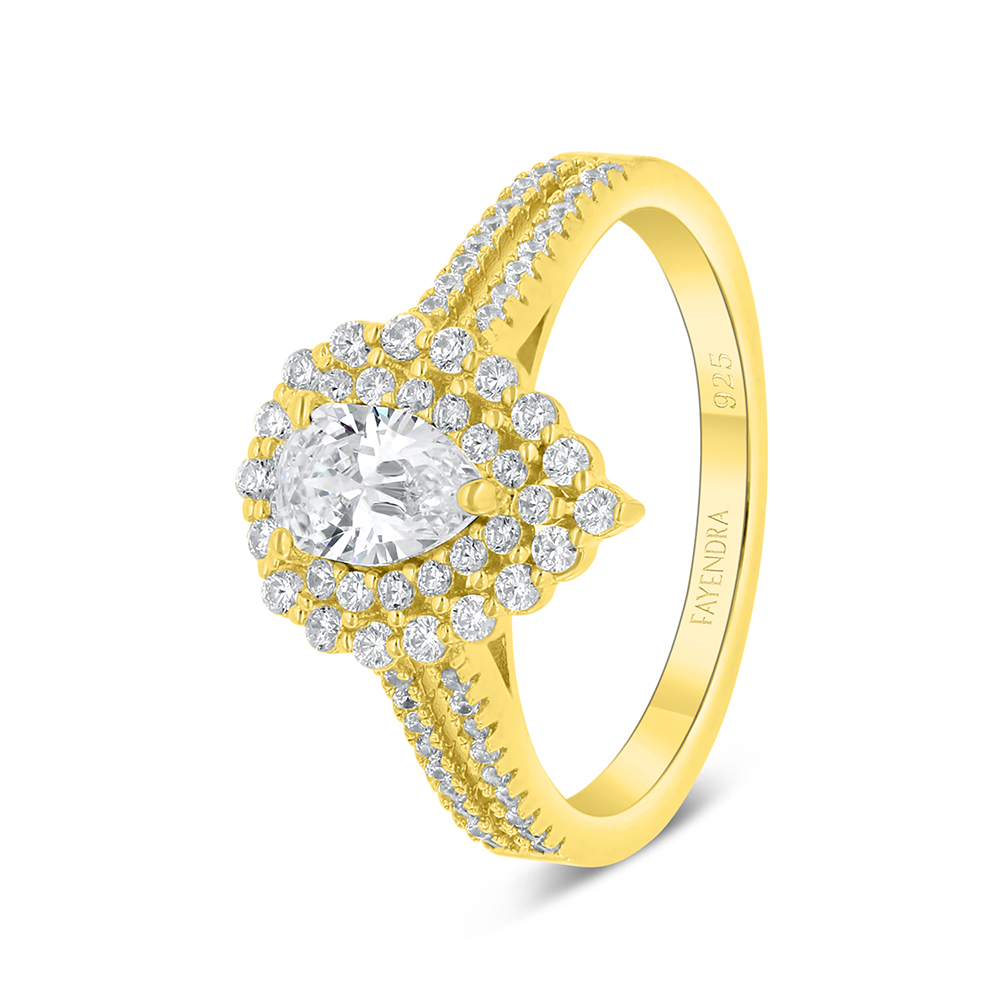 Sterling Silver 925 Ring Gold Plated Embedded With White Zircon