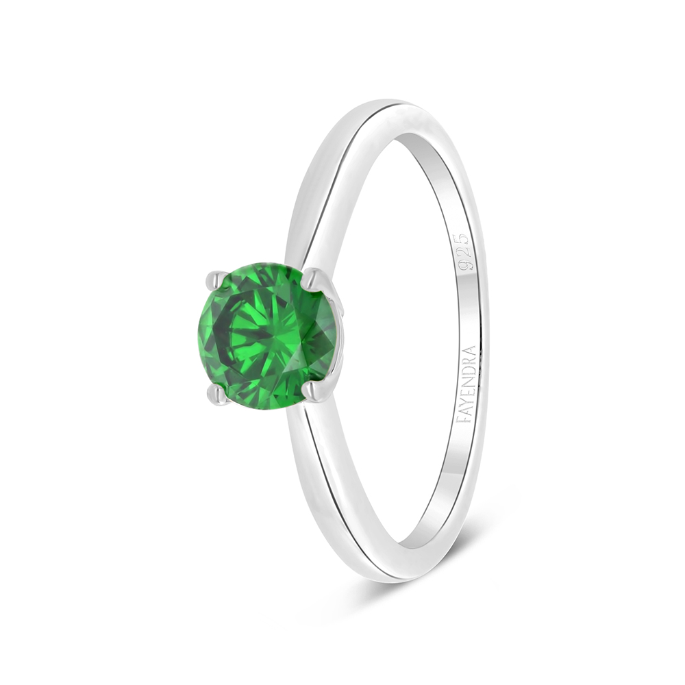 Sterling Silver 925 Ring Rhodium Plated Embedded With Emerald Zircon