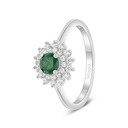 Sterling Silver 925 Ring Rhodium Plated Embedded With Emerald Zircon 