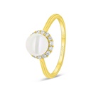 Sterling Silver 925 Ring Gold Plated Embedded With White Shell Pearl And White Zircon