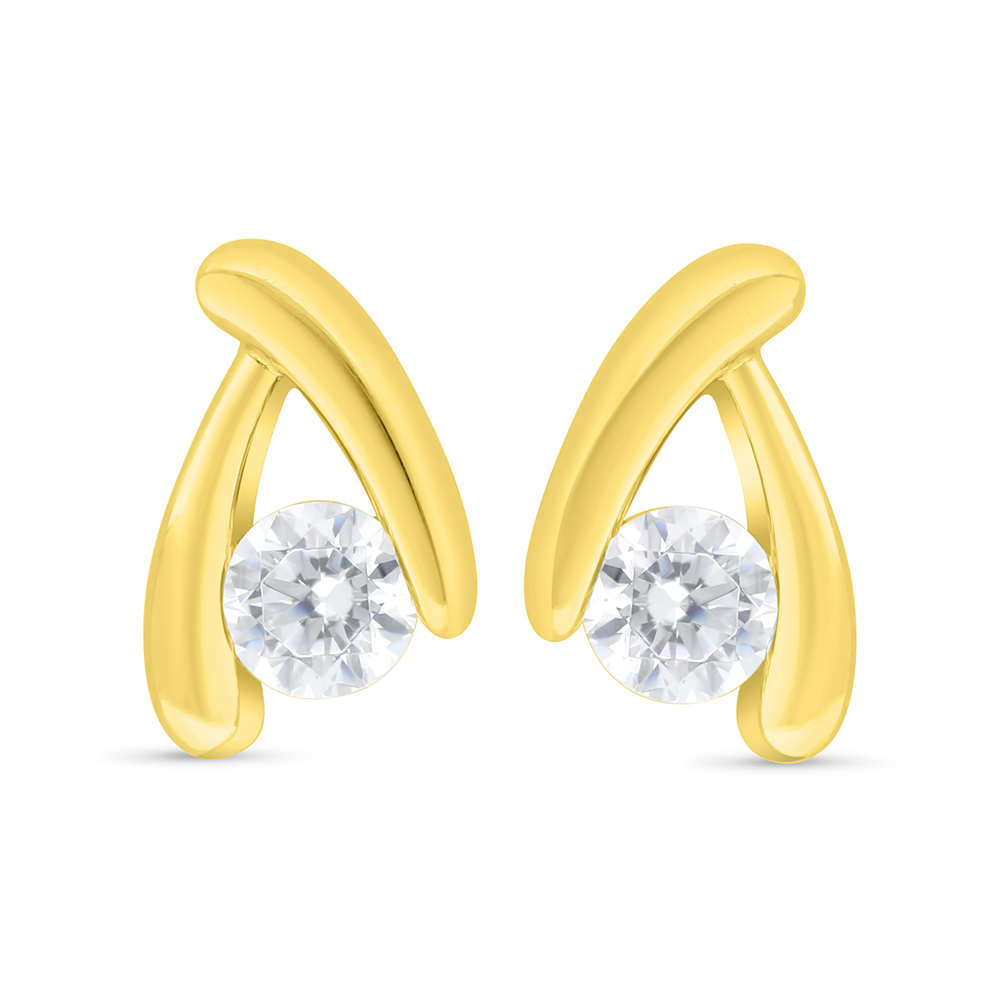 Sterling Silver 925 Earring Gold Plated Embedded With White Zircon