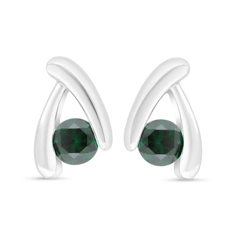 Sterling Silver 925 Earring Rhodium Plated Embedded With Emerald Zircon