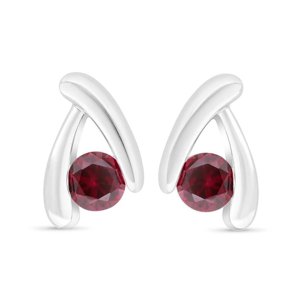 Sterling Silver 925 Earring Rhodium Plated Embedded With Ruby Corundum