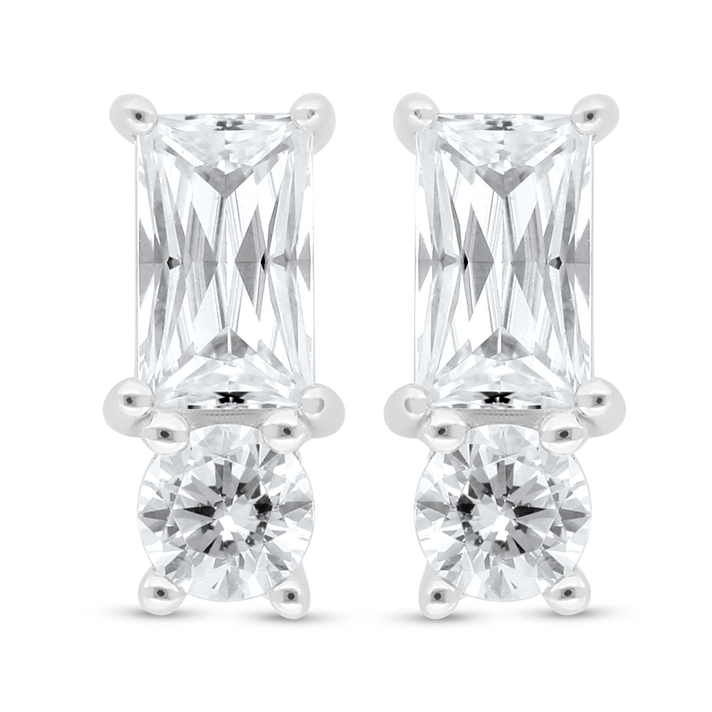 Sterling Silver 925 Earring Rhodium Plated Embedded With White Zircon