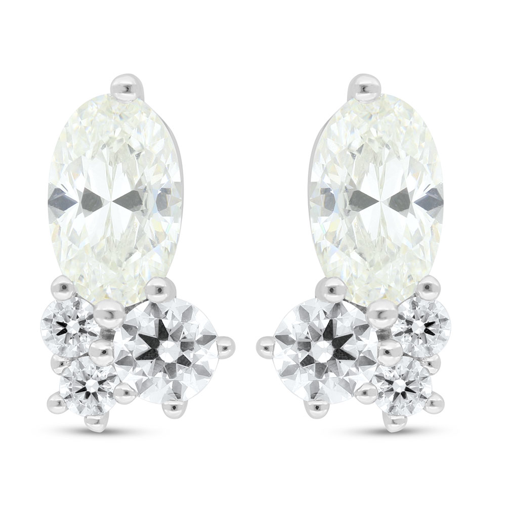 Sterling Silver 925 Earring Rhodium Plated Embedded With Yellow Zircon And White Zircon