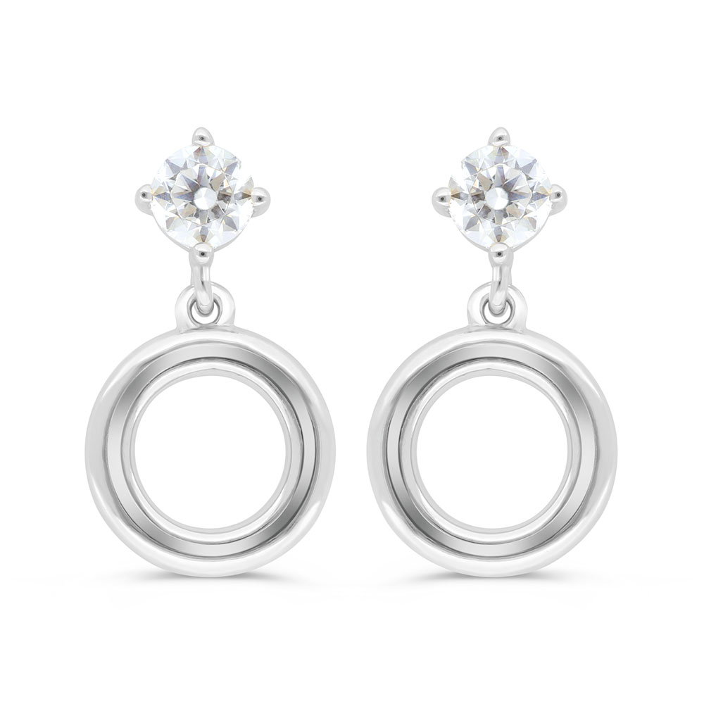 Sterling Silver 925 Earring Rhodium Plated Embedded With White Zircon