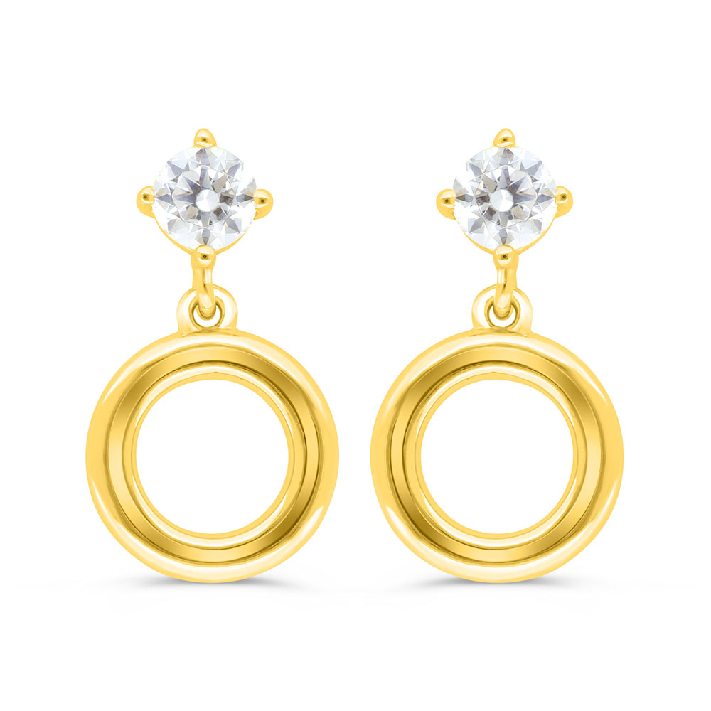 Sterling Silver 925 Earring Gold Plated Embedded With White Zircon