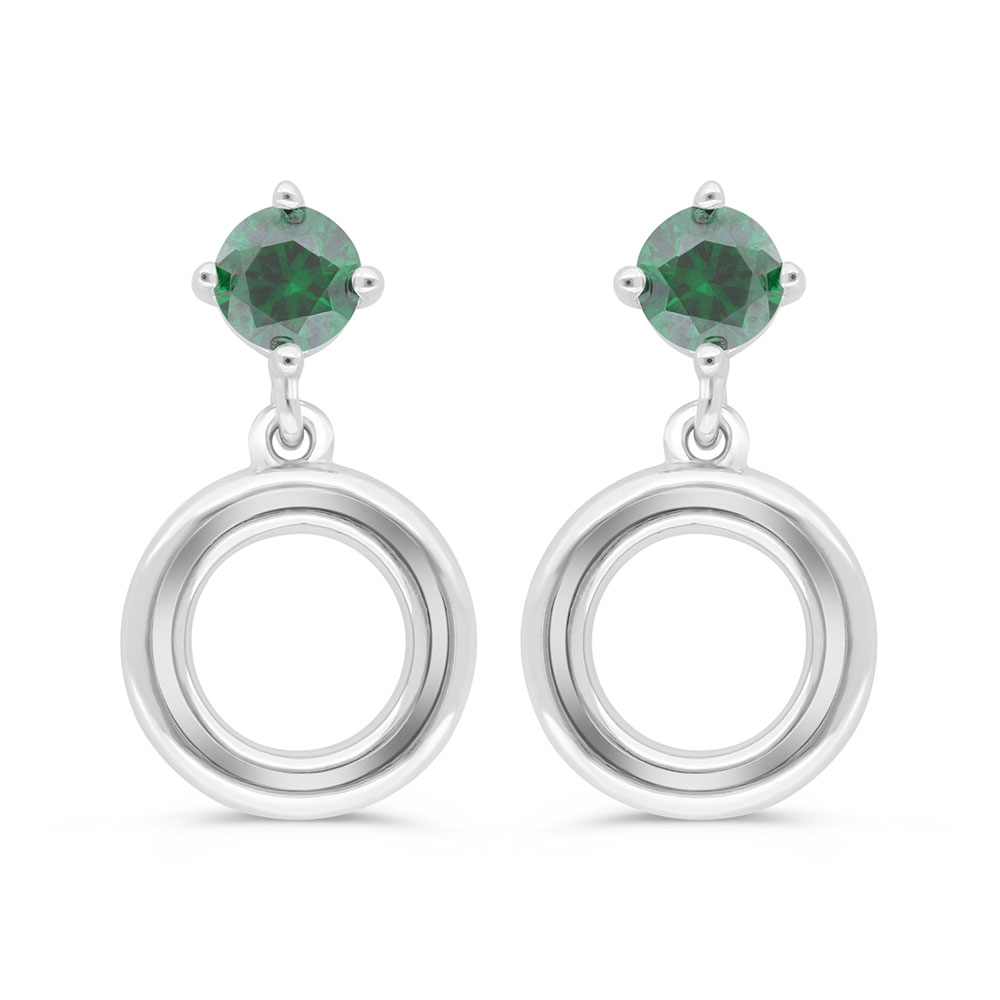 Sterling Silver 925 Earring Rhodium Plated Embedded With Emerald Zircon