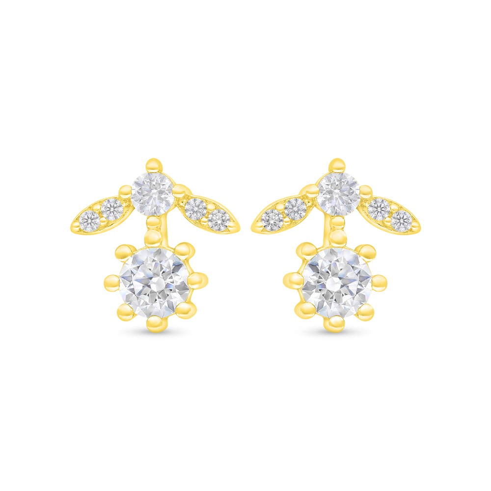 Sterling Silver 925 Earring Gold Plated Embedded With White Zircon