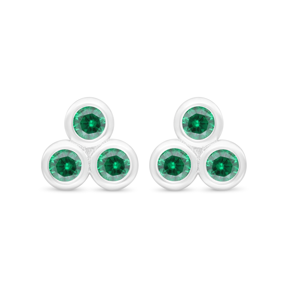 Sterling Silver 925 Earring Rhodium Plated Embedded With Emerald Zircon