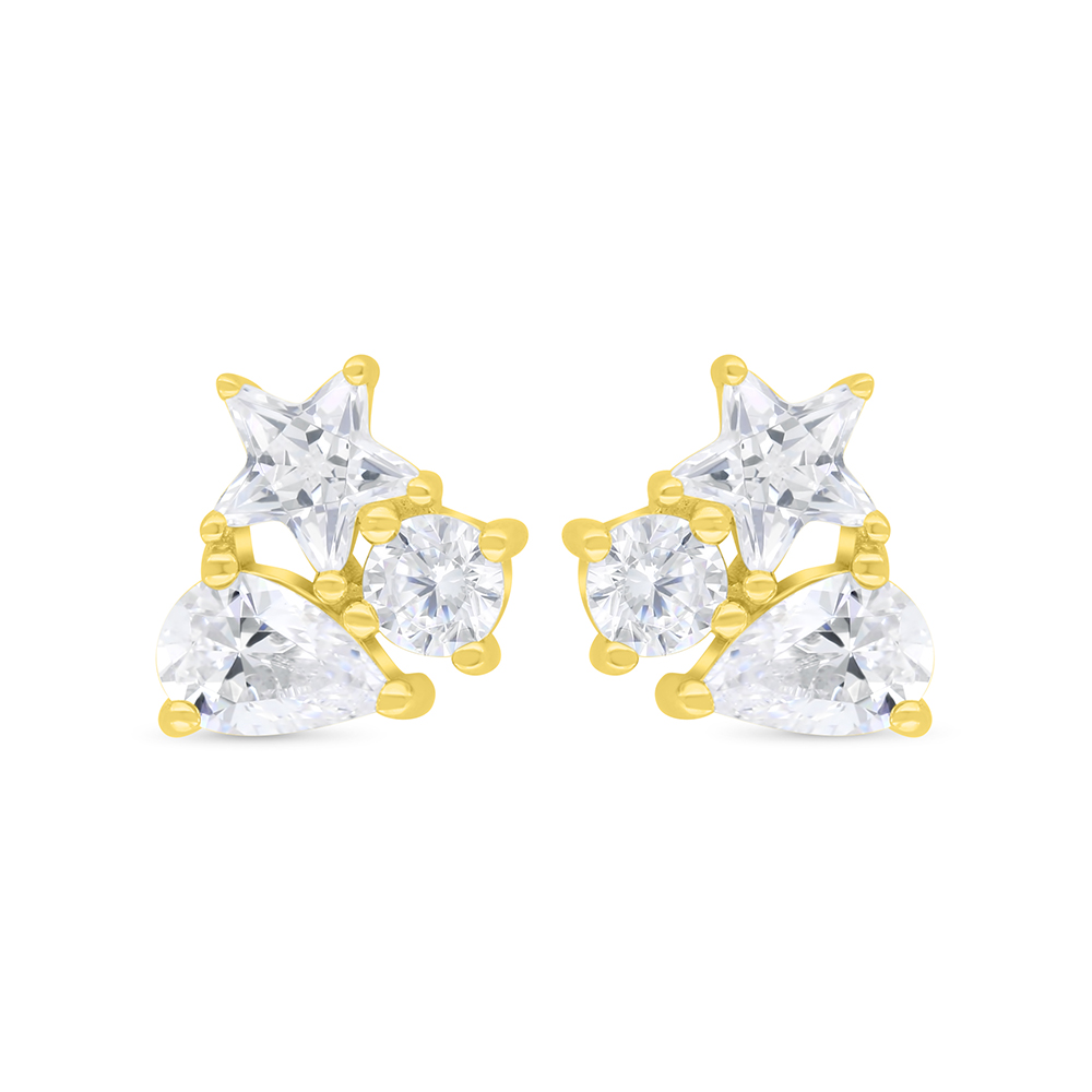 Sterling Silver 925 Earring Gold Plated Embedded With White Zircon