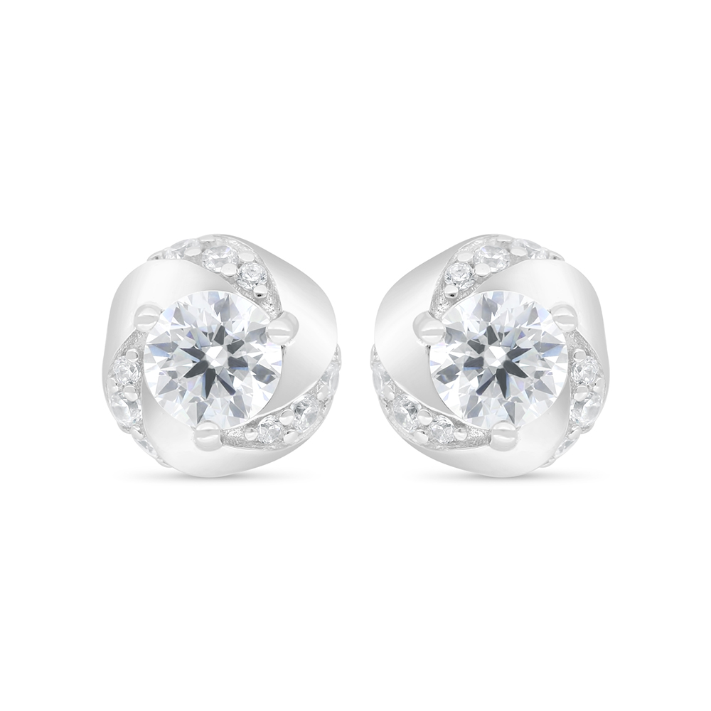 Sterling Silver 925 Earring Rhodium Plated Embedded With White Zircon