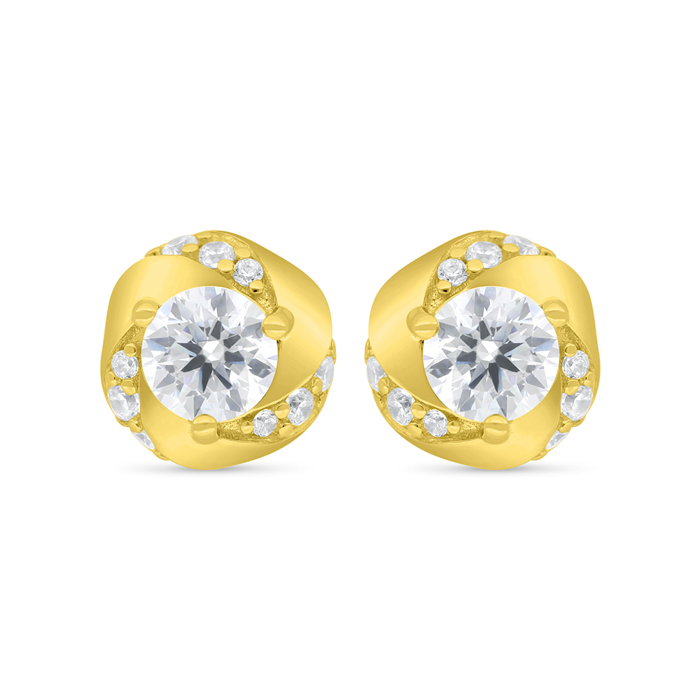 Sterling Silver 925 Earring Gold Plated Embedded With White Zircon