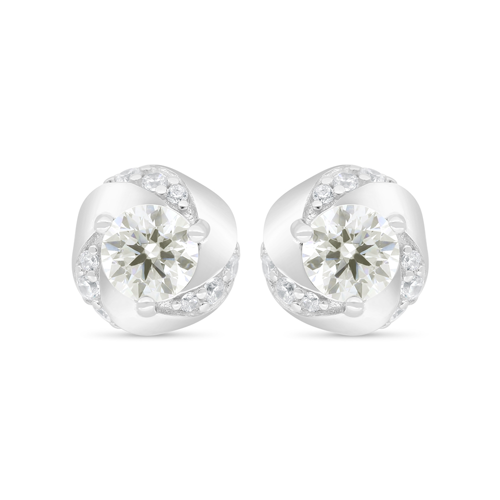 Sterling Silver 925 Earring Rhodium Plated Embedded With Yellow Zircon And White Zircon