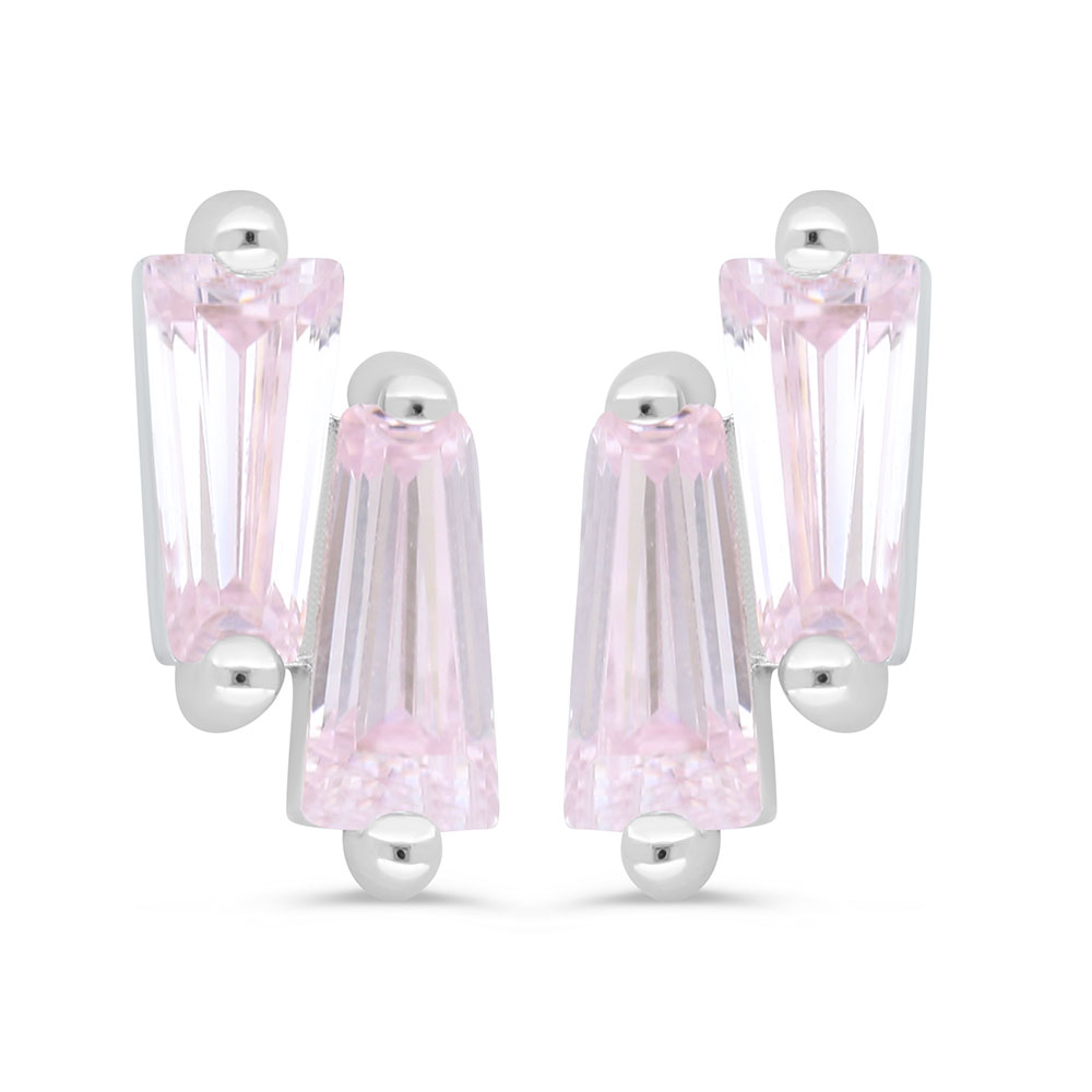 Sterling Silver 925 Earring Rhodium Plated Embedded With Pink Zircon