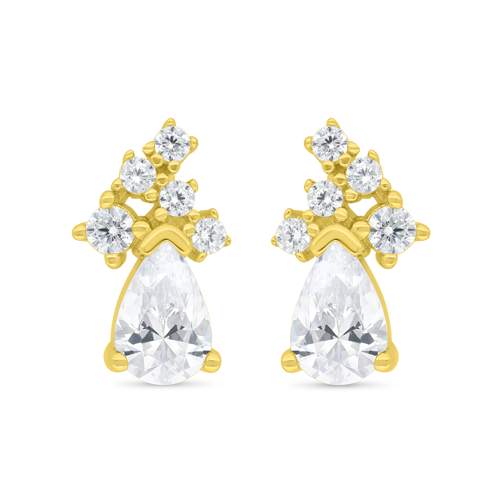 Sterling Silver 925 Earring Gold Plated Embedded With White Zircon