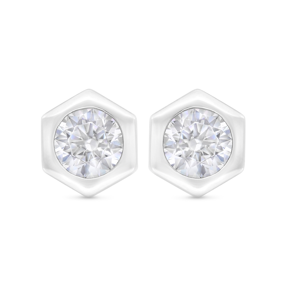 Sterling Silver 925 Earring Rhodium Plated Embedded With White Zircon