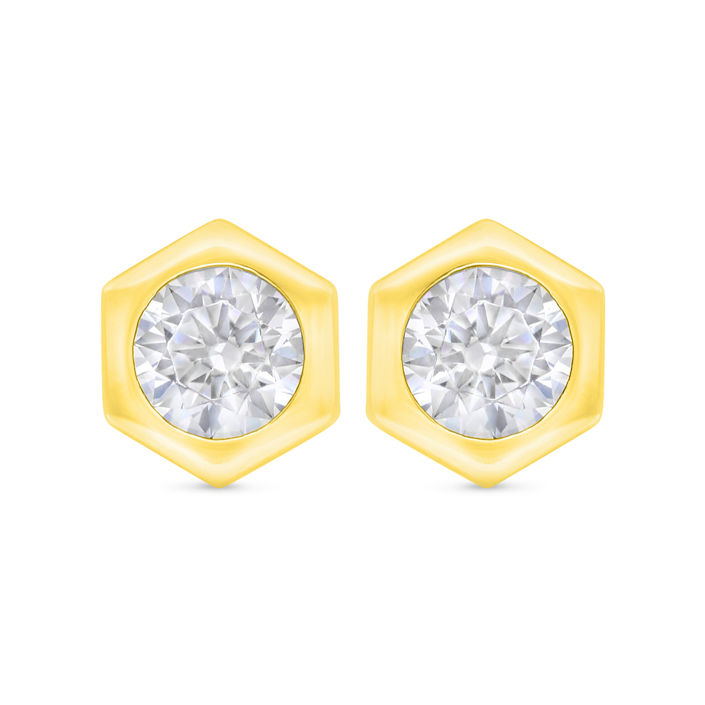 Sterling Silver 925 Earring Gold Plated Embedded With White Zircon