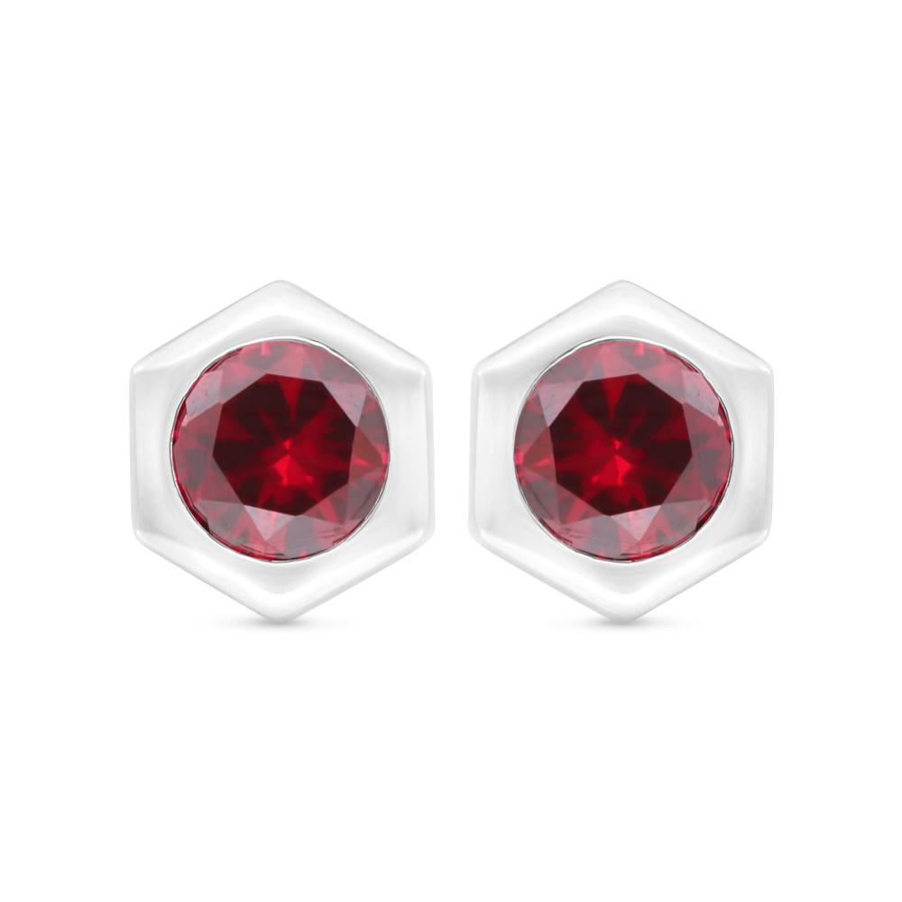 Sterling Silver 925 Earring Rhodium Plated Embedded With Ruby Corundum