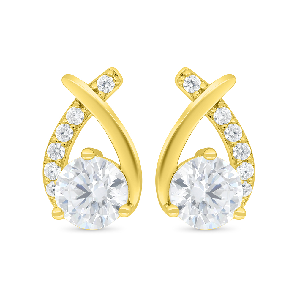 Sterling Silver 925 Earring Gold Plated Embedded With White Zircon