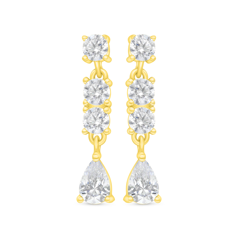 Sterling Silver 925 Earring Gold Plated Embedded With White Zircon