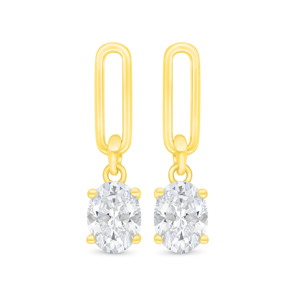 Sterling Silver 925 Earring Gold Plated Embedded With White Zircon