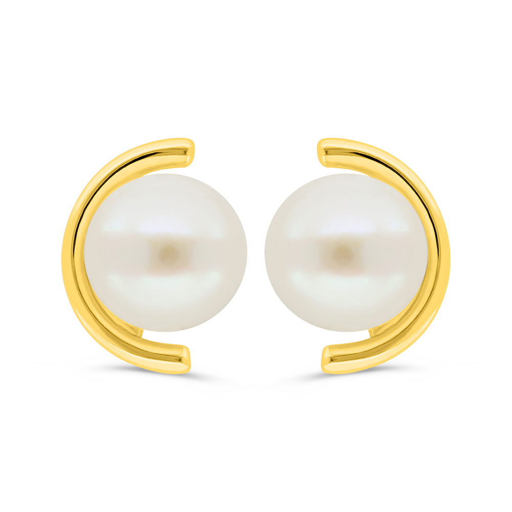 Sterling Silver 925 Earring Golden Plated Embedded With White Shell Pearl 