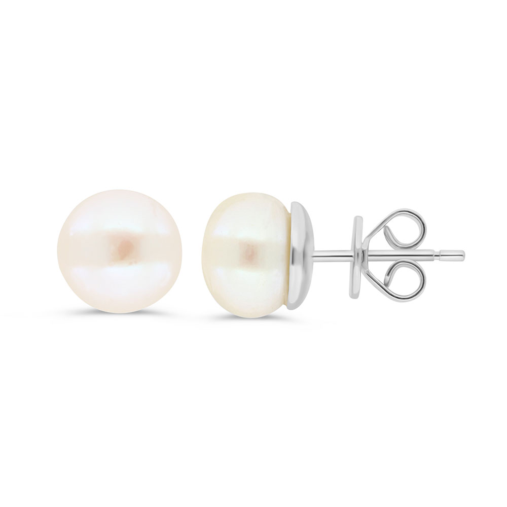 Sterling Silver 925 Earring Rhodium Plated Embedded With White Shell Pearl 