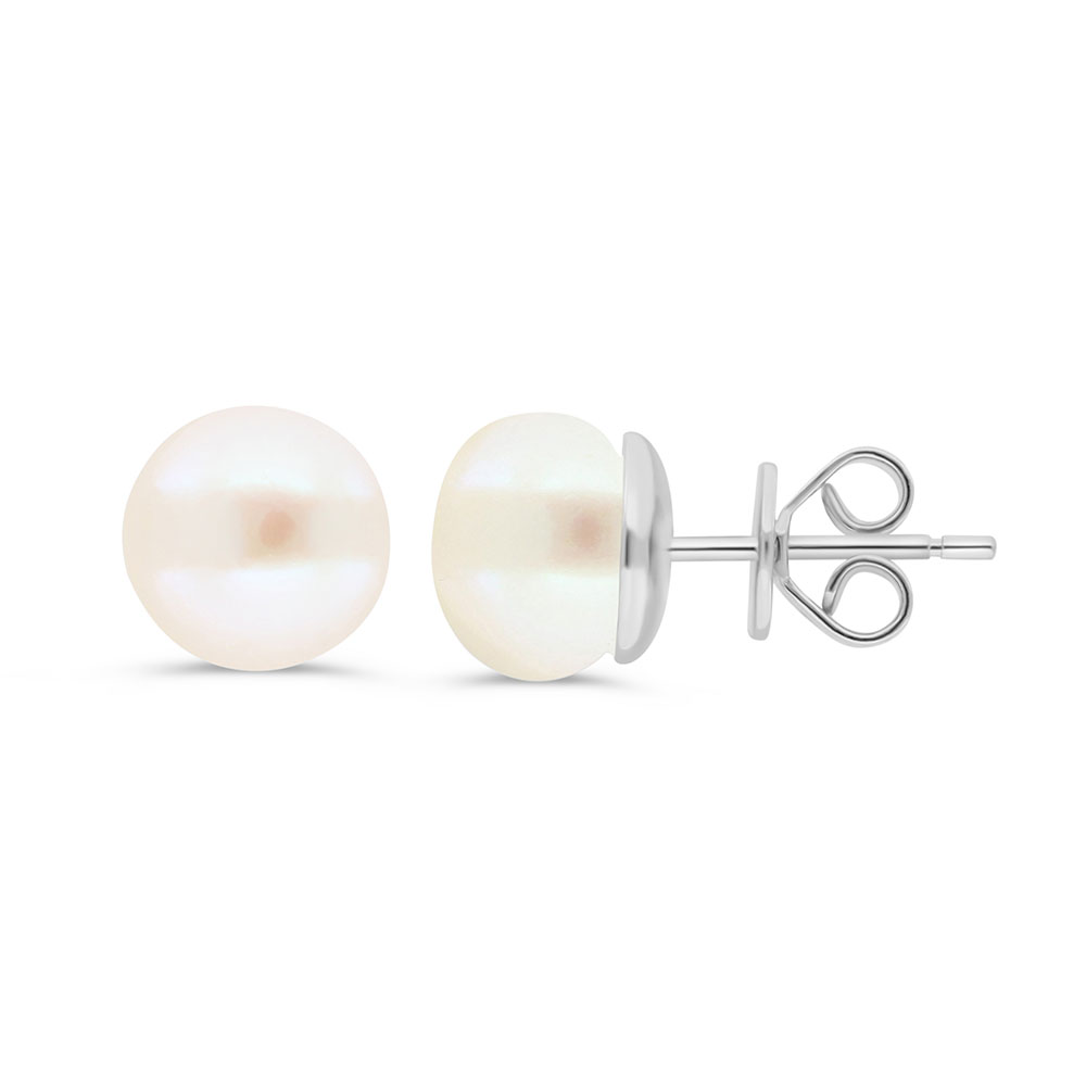 Sterling Silver 925 Earring Rhodium Plated Embedded With White Shell Pearl 