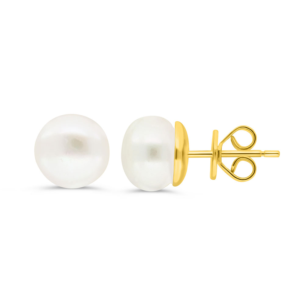 Sterling Silver 925 Earring Golden Plated Embedded With White Shell Pearl 