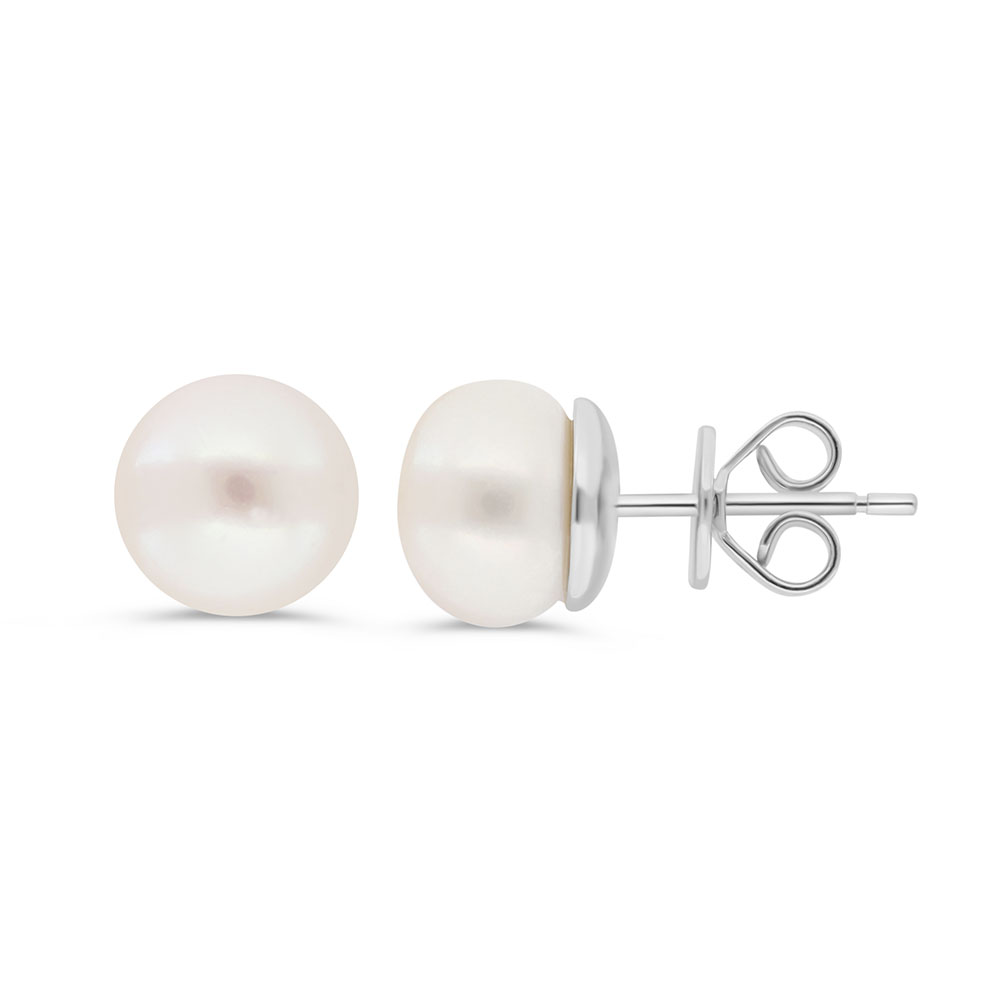 Sterling Silver 925 Earring  Rhodium Plated Embedded With White Shell Pearl 