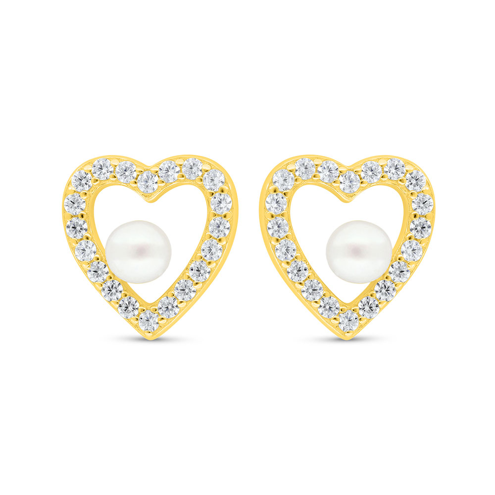 Sterling Silver 925 Earring Golden Plated Embedded With White Shell Pearl And White Zircon