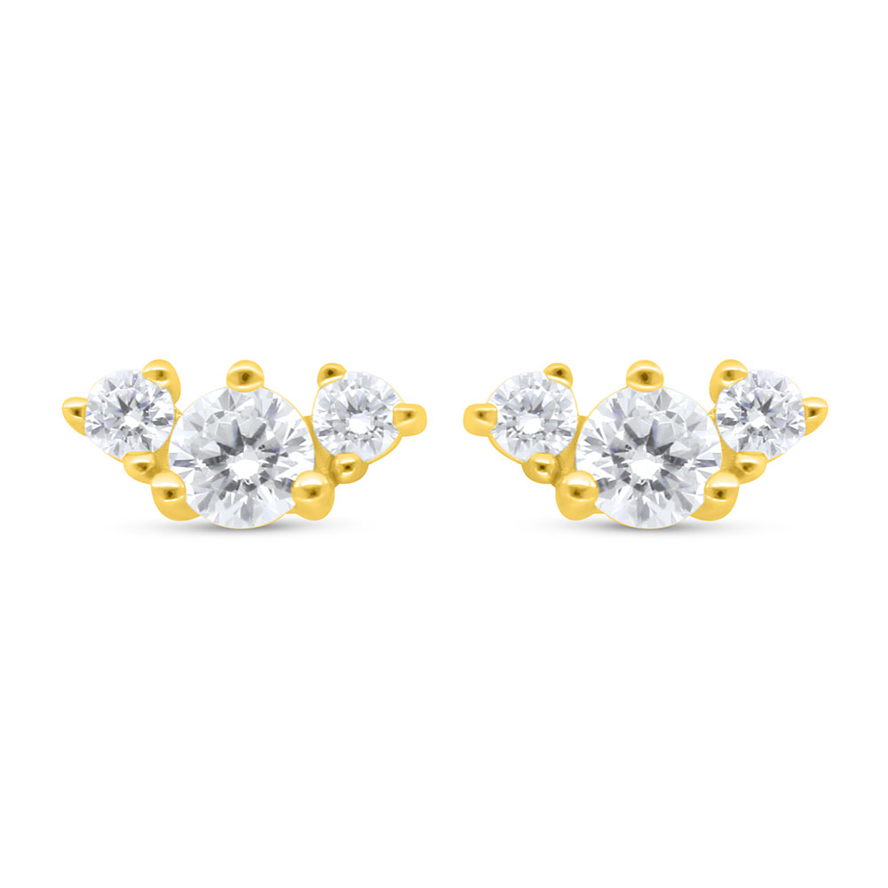 Sterling Silver 925 Earring Golden Plated Embedded With White Zircon